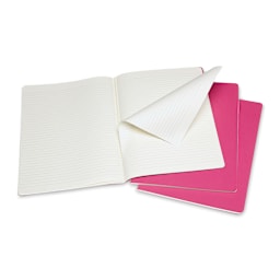 Moleskine Cahier Journals - 9-3/4" x 7-1/2", Ruled, Kinetic Pink, Pkg of 3 (open to show paper)