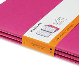 Moleskine Cahier Journals - 9-3/4" x 7-1/2", Ruled, Kinetic Pink, Pkg of 3 (side view)