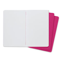 Moleskine Cahier Journals - 8-1/4" x 5", Blank, Kinetic Pink, Pkg of 3 (open to show paper)