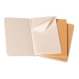 Moleskine Cahier Journals - 5-1/2'' x 3-1/2'', Blank, Kraft, Pkg of 3 (Showing the perforated sheets)