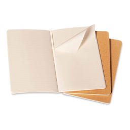 Moleskine Cahier Journals - 5-1/2'' x 3-1/2'', Ruled, Kraft, Pkg of 3 (showing perforated sheets)