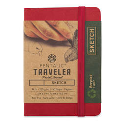Pentalic Recycled Traveler's Sketchbook - 4-1/8'' x 2-7/8'', Red