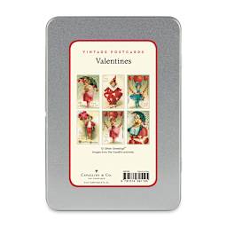 Cavallini Vintage Valentines Postcards - Set of 12, Children (Back of tin showing the six card images)