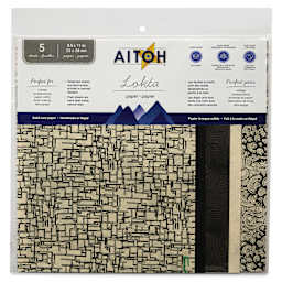 Aitoh Decorative Lokta Paper Pack - Black and White, 8-1/2" x 11", Pkg of 5, front of packaging