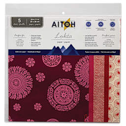 Aitoh Decorative Lokta Paper Pack - Reds, 8-1/2" x 11", Pkg of 5, front of packaging