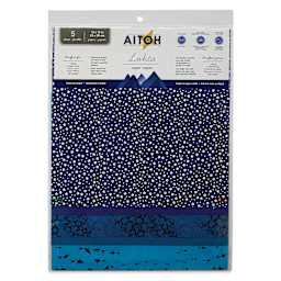 Aitoh Decorative Lokta Paper Pack - Blues, 12" x 12", Pkg of 5, front of packaging