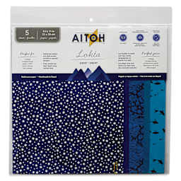 Aitoh Decorative Lokta Paper Pack - Blues, 8-1/2" x 11", Pkg of 5, front of package