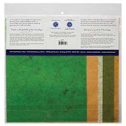 Aitoh Decorative Lokta Paper Pack - Greens, 8-1/2" x 11", Pkg of 5, back of packaging
