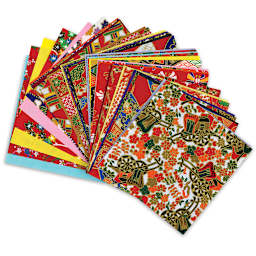 Aitoh Yuzen Chiyogami Paper - 4" x 4" assorted sheets shown in fan

