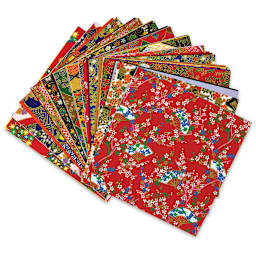 Aitoh Yuzen Chiyogami Paper - 5 7/8" x 5 7/8" assorted sheets shown in fan