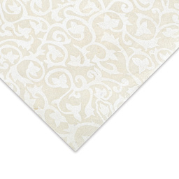 Nepalese Lokta Flower Print Paper - Closeup of corner of Ivory sheet showing color and texture