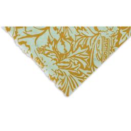 Black Ink Screenprinted Mulberry Paper - Corner of Green with Gold Ribbon and Leaves design