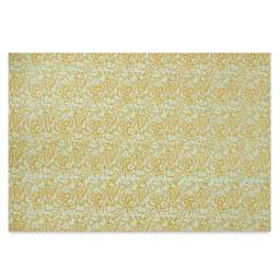 Black Ink Screenprinted Mulberry Paper - Full sheet of Green with Gold Ribbon and Leaves design