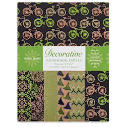Decorative Paper Screen Print Assortment Packs - Moss Green and Black shown