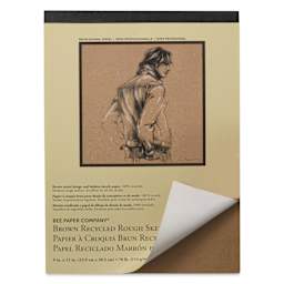 Bee Paper Brown Recycled Rough Sketch Pad - 9" x 12", front cover lifted showing interior sheet