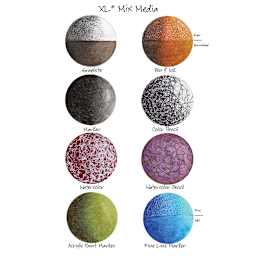 Mixed media samples of markers, pencils, pens and paint in circle swatches of paper.