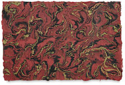 Nepalese Marbled Lokta Paper - Full sheet of Black and Gold effect on Red Paper