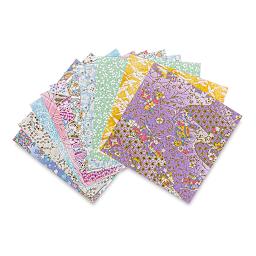 Yasutomo Yuzen Origami Papers - Assorted pastel colored sheets arranged in fan
