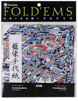 Yasutomo Yuzen Origami Papers - Front of package of Blue patterned paper