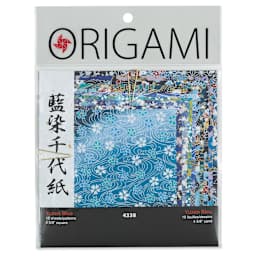 Yasutomo Yuzen Origami Papers - 4-5/8" x 4-5/8", Blue, 10 Sheets (front of packaging)