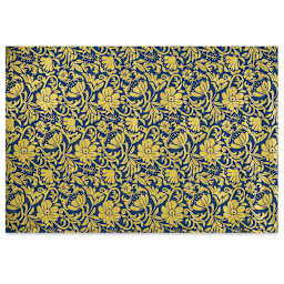 Black Ink Screenprinted Mulberry Paper - Full sheet of Midnight with Gold Moonflower design