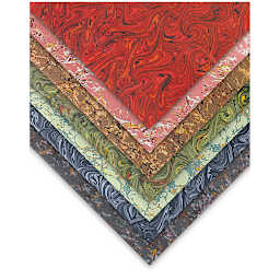 Books by Hand Marbled Papers - Several patterned paper sheets shown stacked