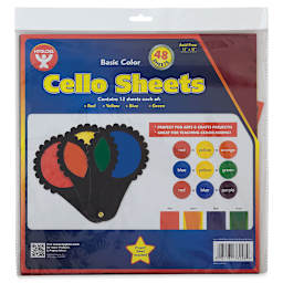 Hygloss Cello Sheets - Front of package of 48 square sheets in assorted colors