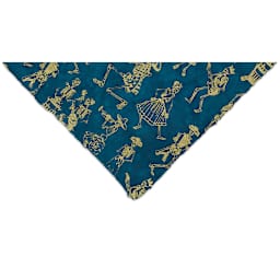 Lokta Paper - Dancing Skeletons, Blue and Gold, 20'' x 30''