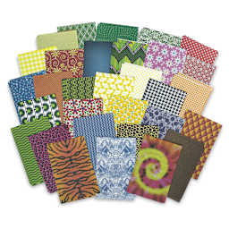 Roylco All Kinds of Fabric Paper - Sheets showing several patterns arranged in fan