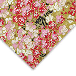 Aitoh Japanese Decorative Paper - Flowers, Gold/Pink/White, 25-1/2" x 19"