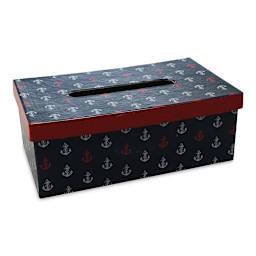 DecoPatch Paper Mache Tissue Box - left angled view, decorated