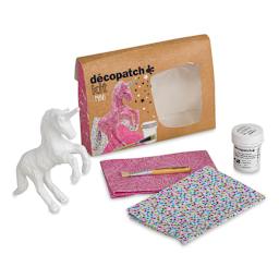 DecoPatch Paper Mache Unicorn Kit, contents laid out