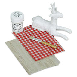 DecoPatch Paper Mache Reindeer Kit, contents laid out