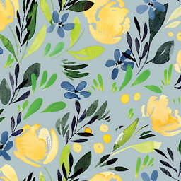 Cricut Joy Adhesive-Backed Deluxe Paper - In the Grove, 4-1/2” x 12”, Package of 10, Sheets (Color swatch, Blue and Yellow flowers on gray background)