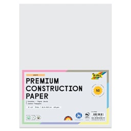 Folia Premium Construction Paper - Pkg of 50, White, 9" x 12", front of packaging