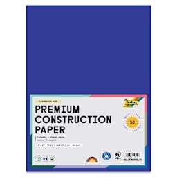 Folia Premium Construction Paper - Pkg of 50, Ultramarine Blue, 9" x 12", front of packaging