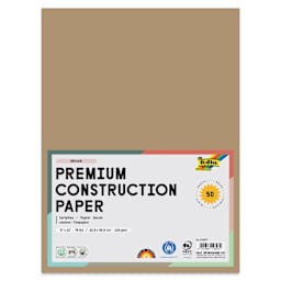 Folia Premium Construction Paper - Pkg of 50, Brown, 9" x 12", front of packaging