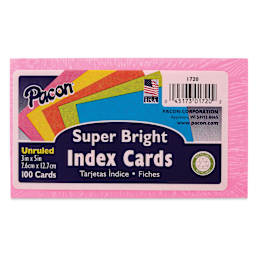 Pacon Index Cards - Pkg of 100, Super Bright, 3" x 5", Blank, front of packaging