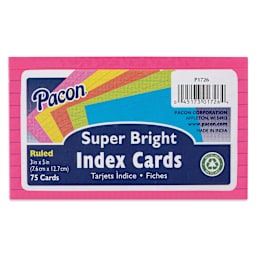 Pacon Index Cards - Pkg of 75, Super Bright, 3" x 5", Ruled, front of packaging
