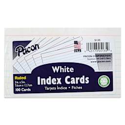 Pacon Index Cards - Pkg of 100, White, 3" x 5", Ruled, front of packaging