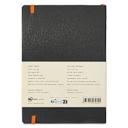 Rhodiarama Soft Cover Notebook - Dot Grid, Black, 5-3/10" x 8-7/10", back of packaging