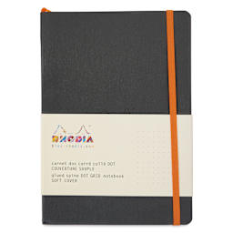 Rhodiarama Soft Cover Notebook - Dot Grid, Black, 5-3/10" x 8-7/10", front of packaging