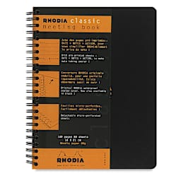Rhodia Wirebound Meeting Notebook - Black, Lined, 8-1/4" x 6-1/2"