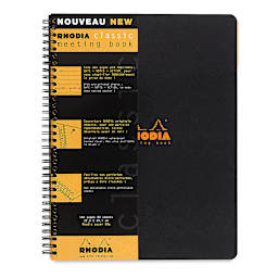 Rhodia Wirebound Meeting Notebook - Black, Lined, 11-3/4" x 9"