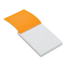 Rhodia Top-Stapled Notepad - Orange, Ruled, 3" x 4" (cover raised to show paper)