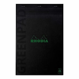 Rhodia Greenpad Notepad - Grid, Black, 8-1/4" x 11-3/4", front cover
