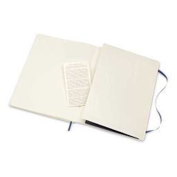Moleskine Classic Soft Cover Notebook - Sapphire Blue, Ruled, 9-3/4" x 7-1/2" (Showing the pocket)