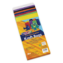 Creativity Street Kraft Bags - Brights, Pkg of 28, 6" L x 3-6/10" W x 11" H - front of packaging