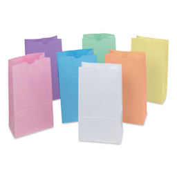 Creativity Street Kraft Bags - Pastels, Pkg of 28, 6" L x 3-6/10" W x 11" H - one of each color shown upright