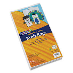 Creativity Street Kraft Bags - White, Pkg of 50, 7-1/10" L x 4-3/10" W x 14" H - front of packaging